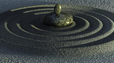 3d rendering of stone on the beach with wave sand Illustration