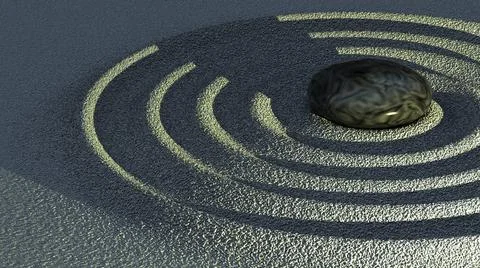 3d rendering of stone on the beach with wave sand Illustration