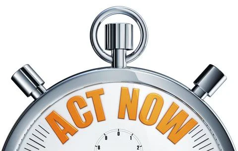 3D rendering of a stop watch with a act now icon Stock Illustration