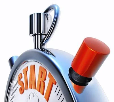 3D rendering of a stopwatch with the word start Stock Illustration