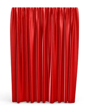 3d rendering of a straight red closed curtain isolated on white background Stock-Illustration