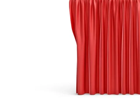 3d rendering of a straight red closed curtain on white background Stock Illustration