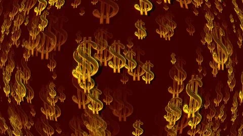 3D rendering of a stream of dollar signs. Signs of different sizes in space Stock Illustration