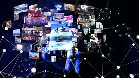 3D rendering of streaming data picture video material against a dark background 写真素材