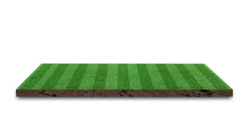 3D Rendering. Stripe grass soccer field, Green lawn football field, isolated  Stock Photos