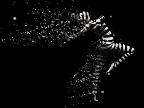 3D rendering of striped person breaking apart. Stock Illustration