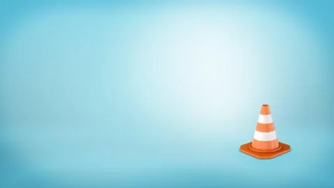 3d rendering of a striped traffic cone placed on blue background Ilustración de archivo