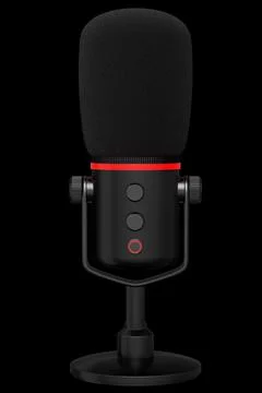 3D rendering of studio condenser microphone isolated on black background Illustrazione stock