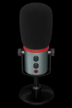 3D rendering of studio condenser microphone isolated on black background Stock Illustration