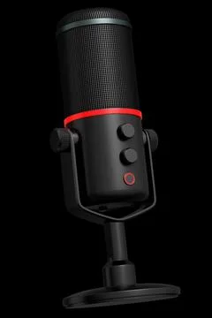 3D rendering of studio condenser microphone isolated on black background Stock Illustration