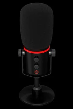 3D rendering of studio condenser microphone isolated on black background Illustration