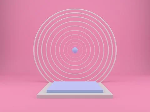 3d rendering studio with geometric shapes, podium on the floor. Platforms for Stock Illustration