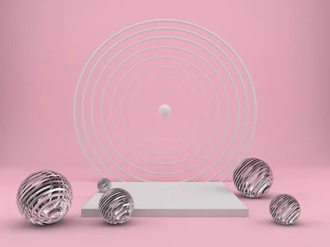 3d rendering studio with geometric shapes, podium on the floor. Platforms for Stock Illustration