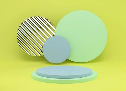 3d rendering studio with geometric shapes, podium on the floor. Platforms for Stock Illustration