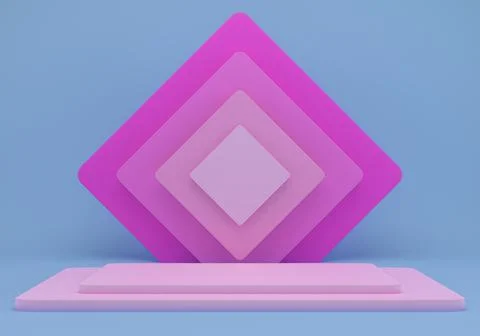 3d rendering studio with geometric shapes, podium on the floor. Platforms for Stock Illustration