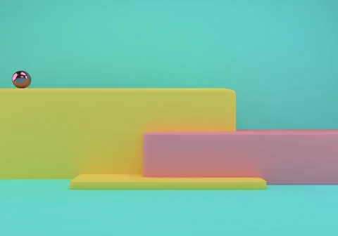 3d rendering studio with geometric shapes, podium on the floor. Platforms for Stock Illustration