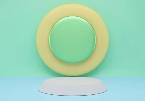 3d rendering studio with geometric shapes, podium on the floor. Platforms for Stock Illustration