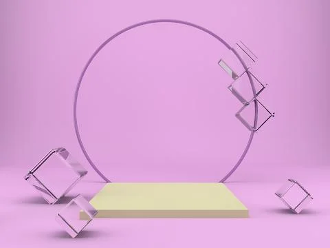 3d rendering studio with geometric shapes, podium on the floor. Platforms for Stock Illustration