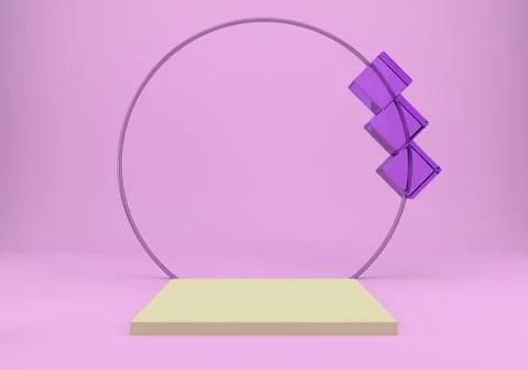 3d rendering studio with geometric shapes, podium on the floor. Platforms for Stock Illustration