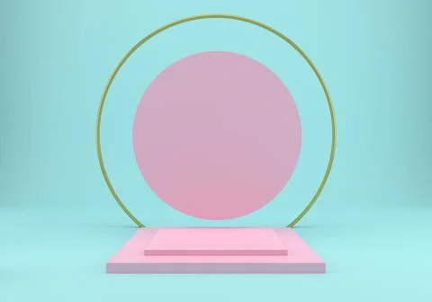 3d rendering studio with geometric shapes, podium on the floor. Platforms for Stock Illustration