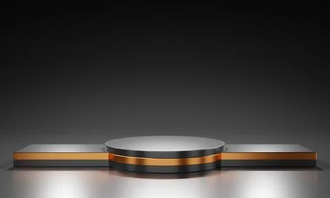 3d rendering of studio light black premium and gold, pedestal, a podium wit.. Stock Photos