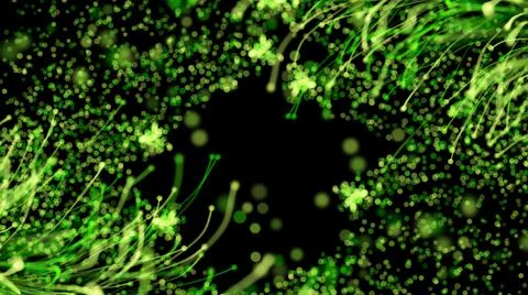 3D rendering of stylish bright branches with particles on a black background  Stock-Illustration