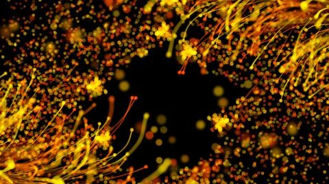 3D rendering of stylish bright branches with particles on a black background  Stock Illustration