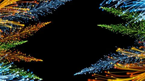 3D rendering of stylish bright multicolored branches on a black background, w Stock Illustration