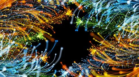 3D rendering of stylish bright multicolored branches on a black background, w Stock Illustration