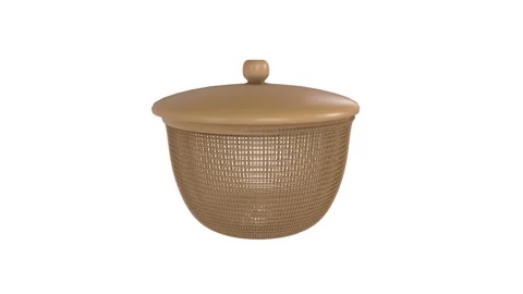 3D rendering of a stylish woven basket with a lid displayed on a table 스톡 동영상 285061311