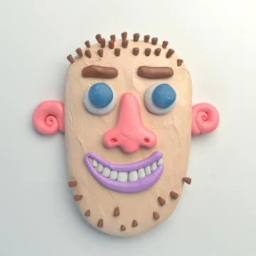 3d rendering of stylized cartoon head. Colorful plasticine figure. Stock Illustration