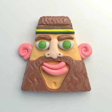 3d rendering of stylized cartoon head. Colorful plasticine figure. Stock Illustration