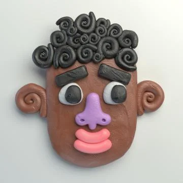 3d rendering of stylized cartoon head. Colorful plasticine figure. Stock-Illustration