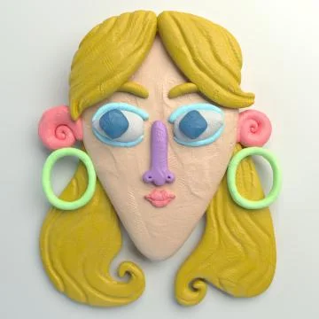 3d rendering of stylized cartoon head. Colorful plasticine figure. Stock Illustration