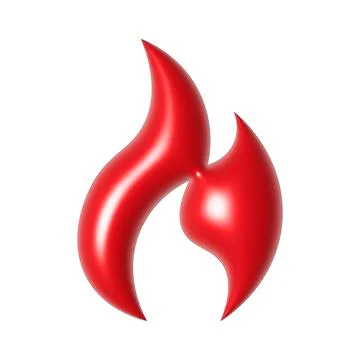 A 3D rendering of a stylized flame shape, featuring two smooth, red, curved form Stock Illustration