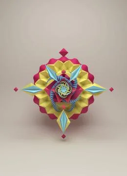 3D rendering of stylized paper colorful origami flower Stock Illustration