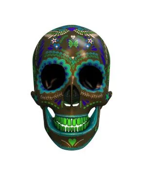 3D rendering of sugar skull isolated on a white background. Halloween backgro Stock Illustration