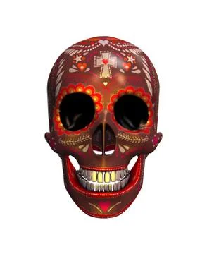 3D rendering of sugar skull isolated on a white background. Halloween backgro Stock Illustration