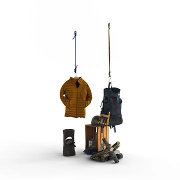 3d rendering of a suitcase and coat are hung on an empty clothes rack in a moder Illustrazione stock