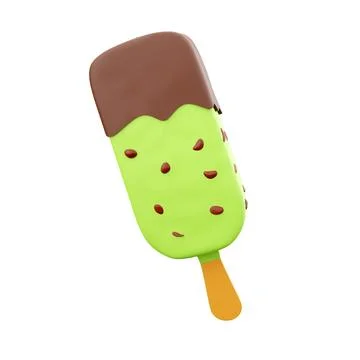 3d rendering summer dessert delicious ice cream icon. 3d render apple popsicle Stock Illustration