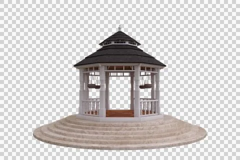3D rendering of a summer gazebo with marble steps and a tiled roof isolated o Stock Illustration