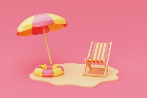 3d rendering of summer vacation concept with beach chair ,umbrella and Inflat Stock Illustration