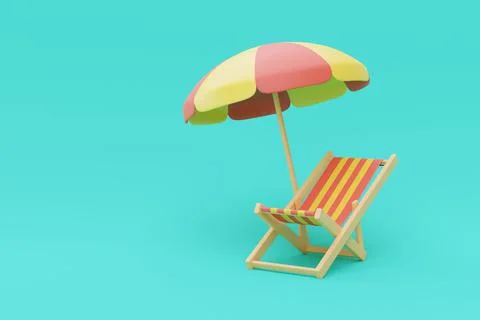3d rendering of summer vacation concept with beach chair and umbrella,summer  Stock Illustration