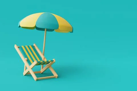 3d rendering of summer vacation concept with beach chair and umbrella isolate Stock Illustration