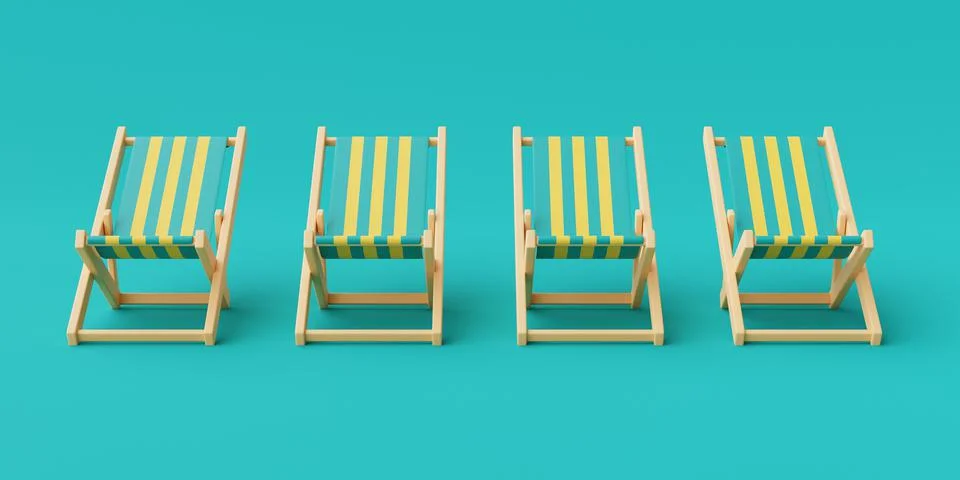 3d rendering of summer vacation concept with beach chairs isolated on blue ba Stock Illustration