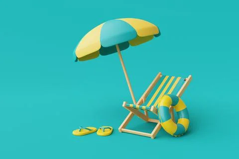 3d rendering of summer vacation concept with beach chair,umbrella and summer  Stock Illustration
