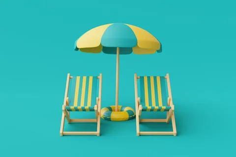 3d rendering of summer vacation concept with beach chair,umbrella and summer  Stock Illustration