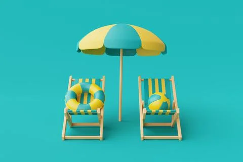 3d rendering of summer vacation concept with beach chair,umbrella and summer  Stock Illustration