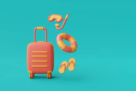 3d rendering of summer vacation concept with suitcase and colorfull summer el Stock Illustration