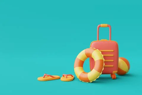 3d rendering of summer vacation concept with suitcase and colorfull summer el Stock Illustration